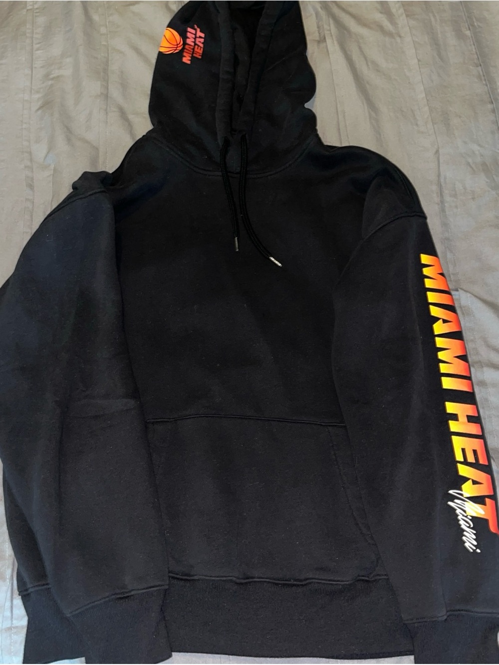 Hollister Black Miami Heat Pullover Hoodie with Sleeve Graphics